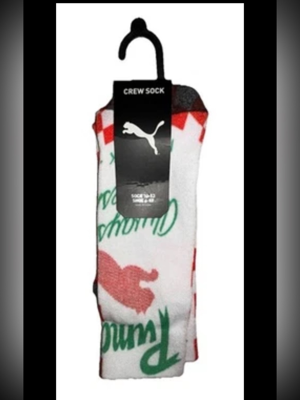 Puma Crew Socks 1 Pair Mens 6-12 White Red Green Gray w Logo & Always Fresh NEW